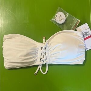 Michael Kors White Lace-Up Bandeau Bikini Top